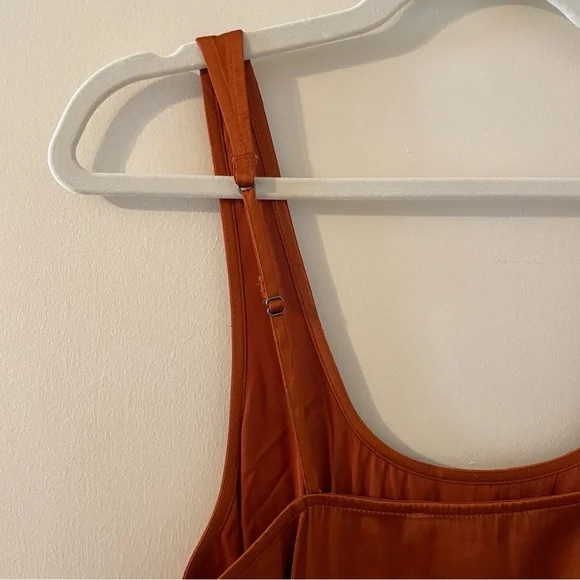 BNWT Abercrombie & Fitch Satin Slip Midi Dress with Slit in Paprika - Picture 3 of 8